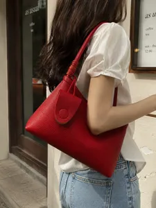 Sac épaule en cuir rouge pour femme, sac hobo élégant pour le travail quotidien.