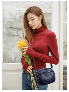 Minimalist soft leather women crossbody shoulder bag, stylish daily casual fashion bag.