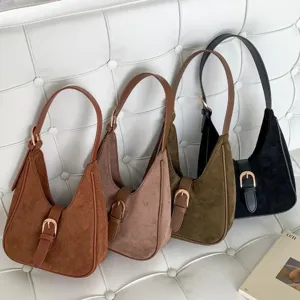 Women suede underarm shoulder bag chic crescent hobo handbag fashion casual daily commuter bag