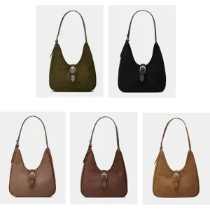 Women's stylish suede shoulder underarm bag, large capacity crescent baguette bag for daily commute.
