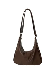 Dark brown soft leather hobo crossbody bag, stylish retro daily shoulder tote purse.