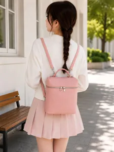 Sac à dos rose style coréen pour femmes, petit sac à main minimaliste en cuir mignon.