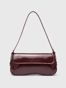 Women Patent Leather Baguette Bag Minimalist Commuter Solid Color Flap Shoulder Bag Underarm Handbag Fashion Chic Purse