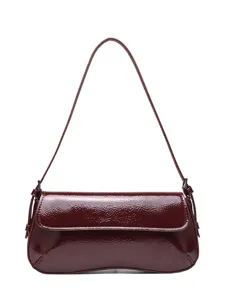 Red patent leather baguette bag for women, stylish minimalist shoulder handbag for daily commuting.