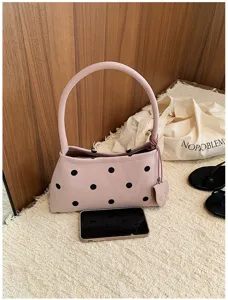 Pink polka dot underarm bag, minimalist casual single shoulder handbag, stylish daily purse.