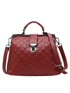Vintage quilted PU leather doctor handbag for women, elegant top handle crossbody bag.