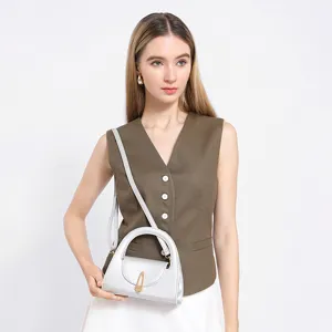 Silver half round crossbody bag stylish top handle handbag for women daily casual commute stylish