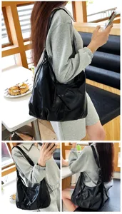 Bolso tote holgado estilo coreano bolso hobo retro gran capacidad bolso de hombro cruzado negro