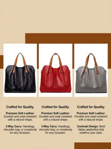 Stylish soft leather 3-way carry handbag shoulder bag crossbody bag for women daily use.