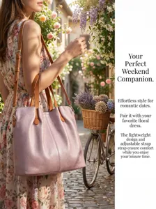 Detailed lifestyle view of a soft leather women shoulder bag in a scenic European street.