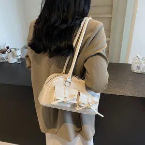Sac à épaule chic nœud de ballet pour femme, élégant sac à main en cuir vernis printemps.