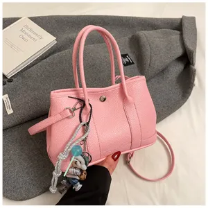 Pink leather handbag women stylish tote bag casual shoulder crossbody bag cute commuter bag