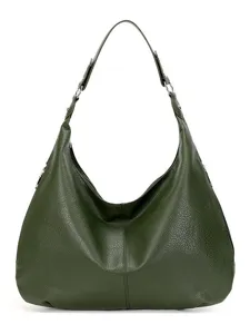 Dark green slouchy hobo shoulder bag, large capacity vintage oil wax leather tote purse for women.