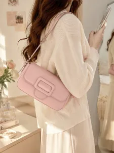 Women PU Leather Baguette Bag Vintage Solid Color Underarm Shoulder Bag Urban Minimalist Daily Purse