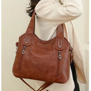 Women's Large Capacity Tote Bag Vintage PU Leather Shoulder Bag Commuter Casual Crossbody Bag Top Handle Handbag