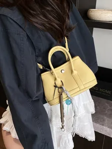 Mini yellow leather handbag stylish casual shoulder crossbody bag cute commute bag for women