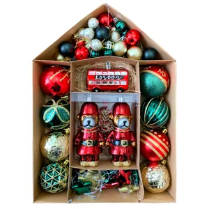 Weihnachtsbaum Deko Geschenkbox Set mit verschiedenen Glas und Kunststoff Kugeln.