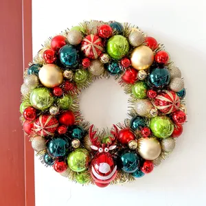 Weihnachtskranz Mit Galvanisierten Kugeln Rentier Ornament Rattanring Künstliche Girlande Für Zuhause Einkaufszentrum Fenster Dekoration Festbedarf