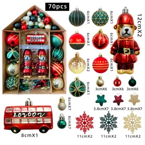 70 Stk. Weihnachtsbaumkugeln Set, Bruchsichere Christbaumkugeln Schneeflocken Bär Hängend