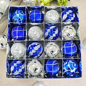 16 Stk. Weihnachtskugeln Set 8cm galvanisierte Kunststoffbemalte Ornamente für Baumdekoration