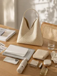 Elegant woven leather shoulder bag large capacity hobo tote bag for women summer style