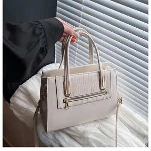 Retro casual single shoulder handbag, elegant PU leather tote bag with stylish details.