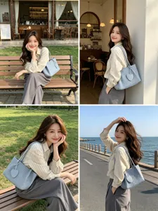 Korean style woven tote shoulder bag for women, stylish niche design commuting handbag.