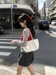 Korean style commute versatile woven tote bag for women fashion casual single shoulder white