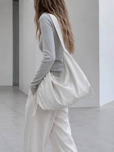 Minimalist large capacity nylon hobo shoulder bag for women daily commuter tote bag white