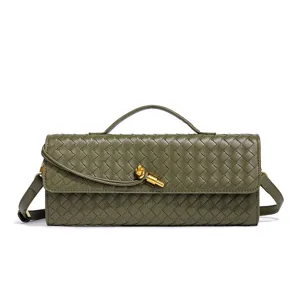 Green woven leather crossbody bag stylish shoulder handbag for women fashion casual purse