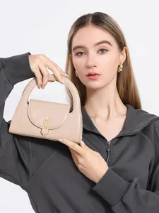 Women's Fashion PU Leather Crossbody Bag Solid Color Commuting Vintage Metal Lock Handbag Casual Top Handle Shoulder Bag