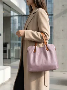 Stylish soft leather tote bag for women, elegant contrast color design for daily fashion use.