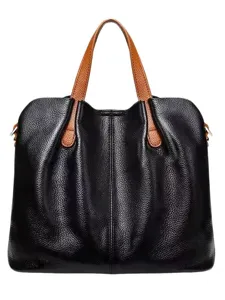 2026 New Soft Leather Women Handbag Fashion Contrast Color Tote Shoulder Crossbody Bag