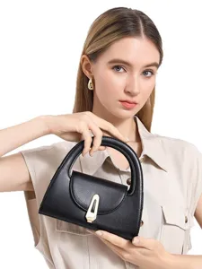 Women retro solid color handbag stylish structured top handle shoulder bag for daily commuting