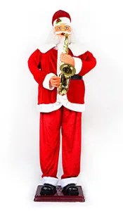 Papá Noel eléctrico animado tocando el saxofón, muñeco musical de decoración navideña.