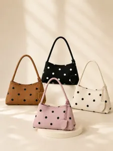 Chic summer polka dot underarm bag, casual minimalist single shoulder handbag for women.