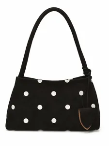 Chic black polka dot underarm shoulder bag, stylish casual handbag for women summer daily use.