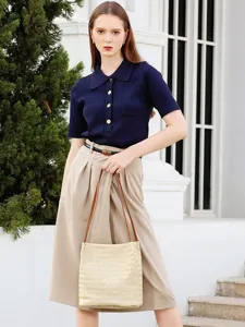 Modieuze eenvoudige stro geweven emmertas voor vrouwen, casual zomer handtas stijlvol.