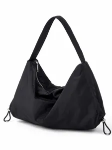 Minimalist black nylon hobo shoulder bag, large capacity underarm tote for daily commute and wear.
