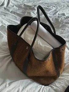 Fall winter chic tweed tote bag casual brown shoulder handbag large capacity daily commute