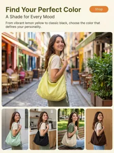 Large capacity nylon slouchy shoulder bag, versatile crossbody tote with drawstring closure.