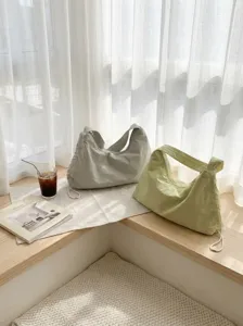Nylon slouchy hobo shoulder bag casual large capacity drawstring crossbody tote for women
