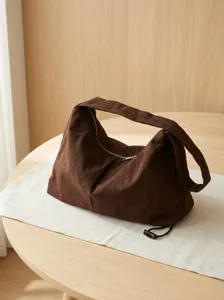 Brown nylon hobo shoulder bag casual daily commuter tote versatile minimalist handbag for women