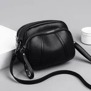 Women's PU Leather Crossbody Bag Casual Soft Shoulder Bag Multi-Layer Zipper Phone Bag With Rivet