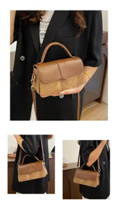 Stylish contrast color women shoulder bag, versatile commuting crossbody bag with top handle details.