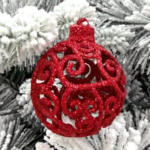 Rote Glitzer hohle Weihnachtskugel Ornament für Baum Hängen Urlaubs Party Dekoration.