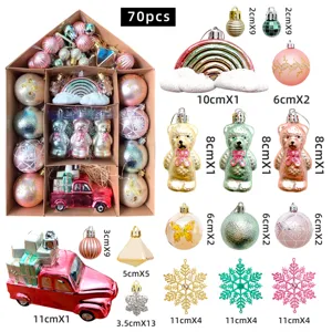 70Stk Weihnachtsbaumkugeln Set Haus Geschenkbox Bruchsicher Weihnachtsschmuck Deko