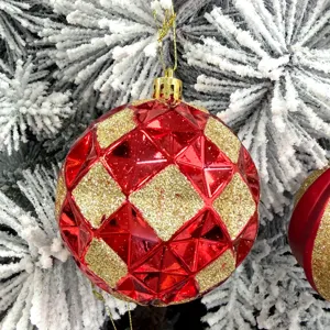 Rote goldene facettierte Christbaumkugel 8cm Kunststoff Weihnachtsbaumschmuck Deko neu