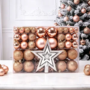 100 Stk. Roségold Weihnachtsbaum Kugeln Set mit Baumspitze Stern bruchsichere Kunststoffkugeln
