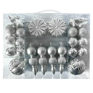 52 Stk. silberne Christbaumkugeln Set, bruchsichere Kunststoffornamente für die Feiertags-Party.